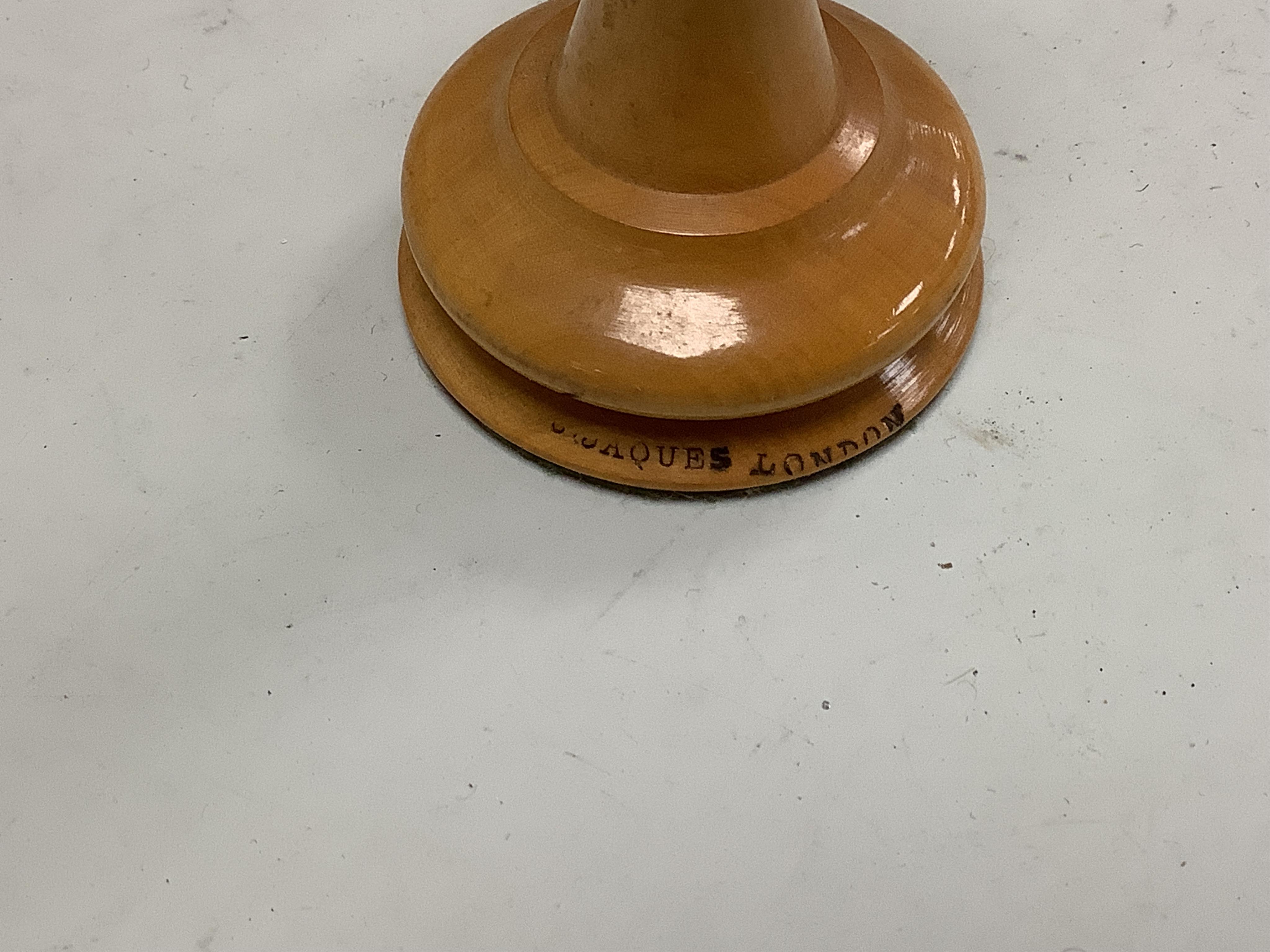 A Jaques Staunton pattern boxwood and ebony chess set, largest piece 8.5cm high